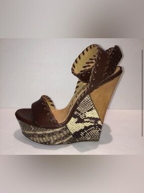 Lanvin Python Leather Platform Wedge Sandal Size 40